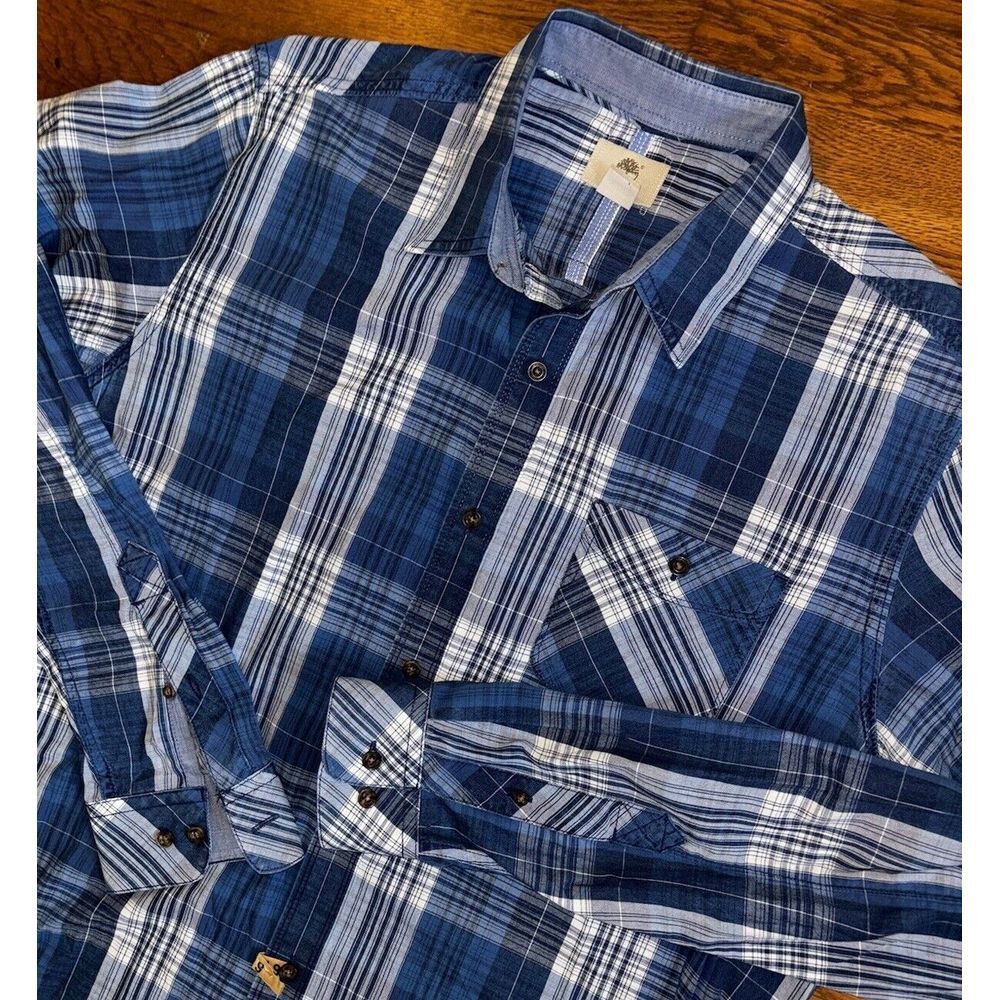 Timberland Mens XL Blue White‎ Plaid Slim Fit Button Up Shirt Gorpcore Outdoor